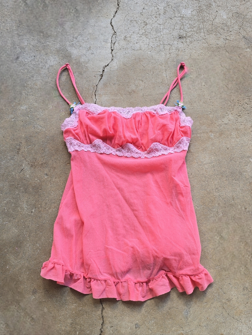 Vintage Y2K Pink Baby doll Milkmaid Tank Fairy Dainty Mesh Cami Coquette Xs/S